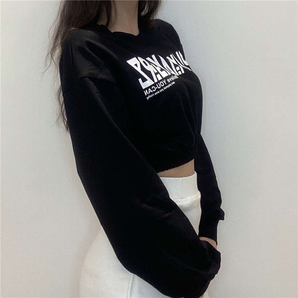 autumn long sleeved sweater waist closing letter printing black navel exposed hip-hop women
autumn long sleeved sweater waist closing letter printing black navel exposed hip-hop women