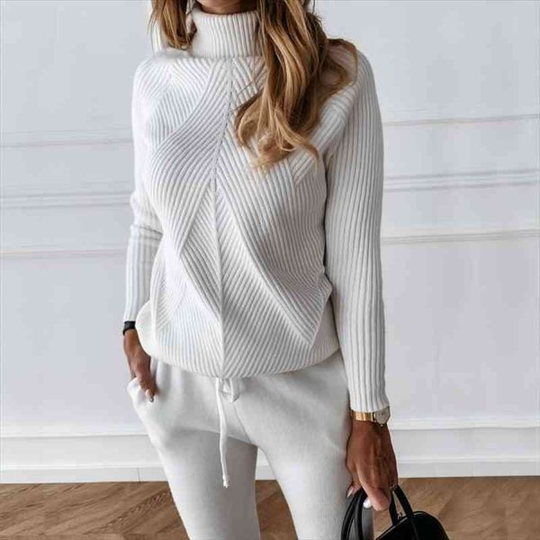 muyogrt autumn winter womens tracksuit solid color striped turtleneck sweater and elastic trousers suits knitted two piece set, White
muyogrt autumn winter womens tracksuit solid color striped turtleneck sweater and elastic trousers suits knitted two piece set, White