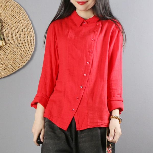 women's blouses & shirts spring plus size women loose casual long sleeve shirt slope button design solid cotton female vintage rv956, White
women's blouses & shirts spring plus size women loose casual long sleeve shirt slope button design solid cotton female vintage rv956, White