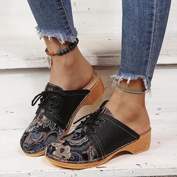 sandals vintage bandage leather shoes women's summer slip-on square heels round toe breathable slippers gothic, Black
sandals vintage bandage leather shoes women's summer slip-on square heels round toe breathable slippers gothic, Black