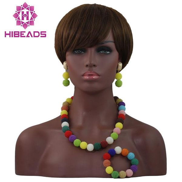 earrings & necklace delicate wedding party african beads jewelry set women costume fashion statement aby431, Silver