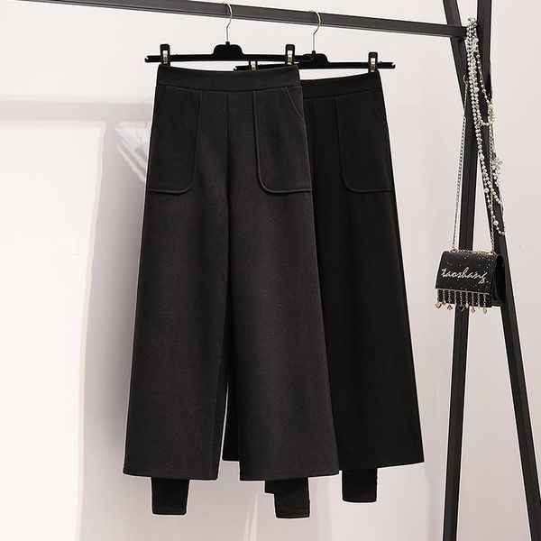 women's pants & capris autumn winter wool women trousers plus size big pockets design false two pieces wide leg pantalon palazzo mujer, Black;white
women's pants & capris autumn winter wool women trousers plus size big pockets design false two pieces wide leg pantalon palazzo mujer, Black;white
