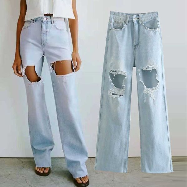 za jeans high waist women fashion frayed light blue ladies s casual chic street youth s 210601
za jeans high waist women fashion frayed light blue ladies s casual chic street youth s 210601