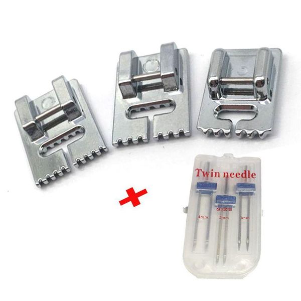 3 pcs double twin needles pins (3 size mixed 2.0/90 3.0/90 4.0/90) with 3pcs groove pintuck presser foot sewing machine accessor, Black
3 pcs double twin needles pins (3 size mixed 2.0/90 3.0/90 4.0/90) with 3pcs groove pintuck presser foot sewing machine accessor, Black