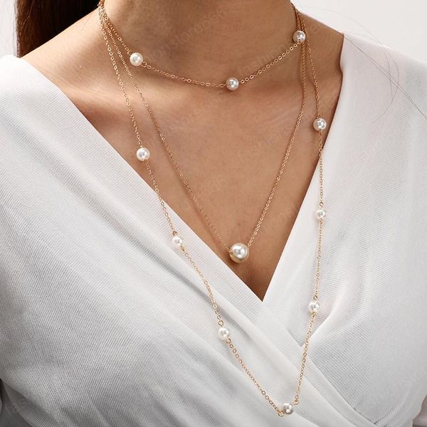 fashion imitation pearl pendant necklace long multilayer chokers necklace gold charm chain jewelry for women gift, Silver
fashion imitation pearl pendant necklace long multilayer chokers necklace gold charm chain jewelry for women gift, Silver