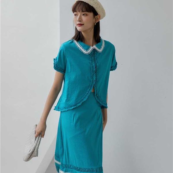 women's knits & tees blue green vintage peter pan collar blouse women ruffle short sleeve summer crop japanese clothes 3rpj, White
women's knits & tees blue green vintage peter pan collar blouse women ruffle short sleeve summer crop japanese clothes 3rpj, White