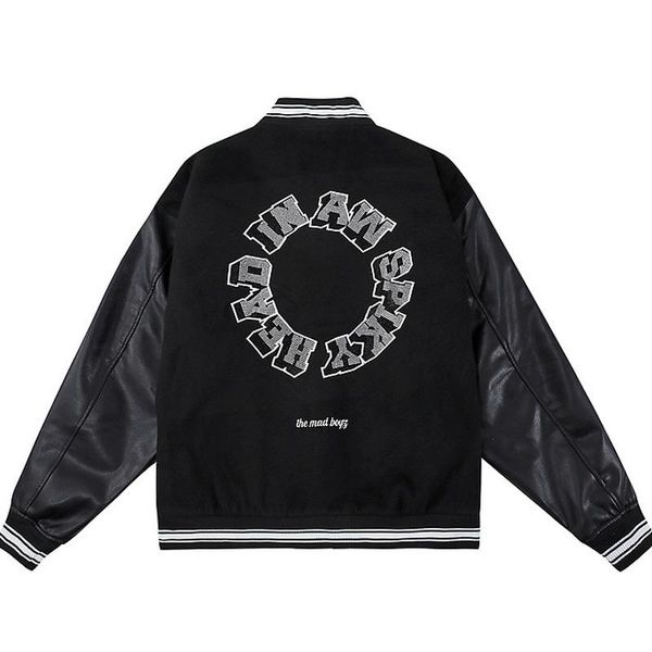 men's jackets men letters set with diamonds masculine jacket pu leather stitching sleeve black dark color american baseball uniform, Black;brown
men's jackets men letters set with diamonds masculine jacket pu leather stitching sleeve black dark color american baseball uniform, Black;brown