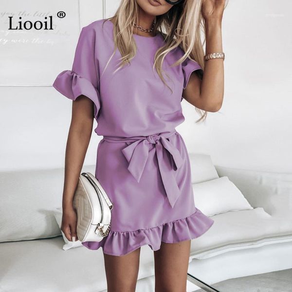 party dresses ruffle lace up mini dress women 2021 a line summer butterfly sleeve o neck ladies casual solid color streetwear pullover, White;black
party dresses ruffle lace up mini dress women 2021 a line summer butterfly sleeve o neck ladies casual solid color streetwear pullover, White;black