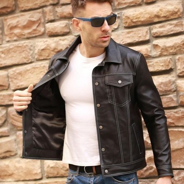 men's leather & faux luxury sheepskin coat denim retro thin relaxed fashion motorcycle, Black
men's leather & faux luxury sheepskin coat denim retro thin relaxed fashion motorcycle, Black