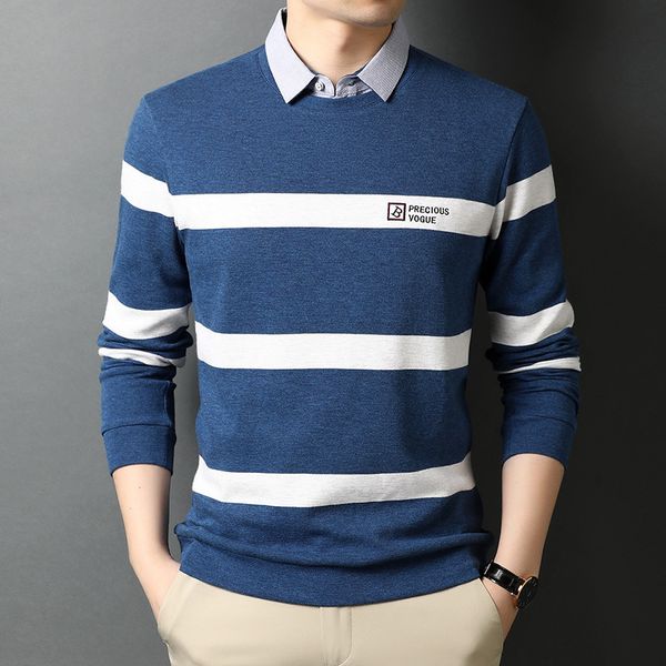 2021 spring autumn middle-aged and young lapel fake two casual men's stripe color matching cotton t-shirt, Black
2021 spring autumn middle-aged and young lapel fake two casual men's stripe color matching cotton t-shirt, Black