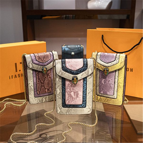 bag women 2021 new trendy snake head snake print chain shoulder messenger mini mobile phone bag