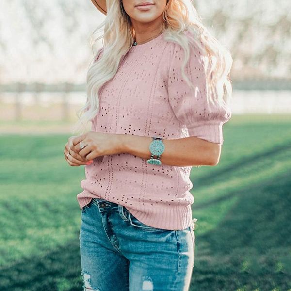 women's blouses & shirts knitting hollow out blouse casual solid elegant middle sleeve tee puff summer plus size o neck shirt blusas, White
women's blouses & shirts knitting hollow out blouse casual solid elegant middle sleeve tee puff summer plus size o neck shirt blusas, White