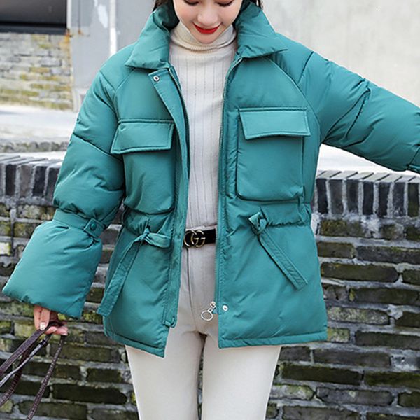 2021 new women korean short parkas winter warm thick jackets drawstring waist cute coats solid sweet outwear casual clothes 54hm, Black