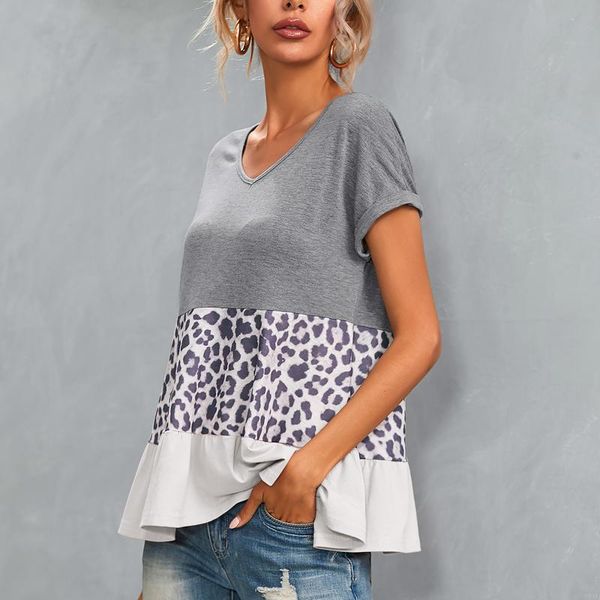 women's t-shirt f# summer patchwork leopard casual tri-color stitching v-neck short-sleeved shirt harajuku elegant tshirt, White
women's t-shirt f# summer patchwork leopard casual tri-color stitching v-neck short-sleeved shirt harajuku elegant tshirt, White
