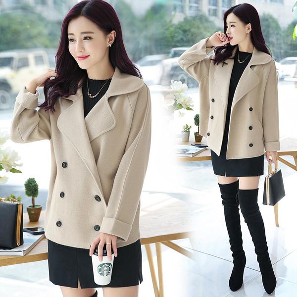 women's wool & blends spring autumn women woolen jacket korean fashion short double breasted pocket blend coat female loose clothes h17, Black
women's wool & blends spring autumn women woolen jacket korean fashion short double breasted pocket blend coat female loose clothes h17, Black
