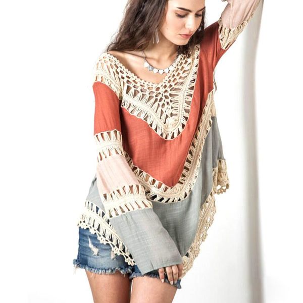 women's t-shirt summer women casual vintage loose lace long sleeve t-shirts female fashion openwork outfits, White
women's t-shirt summer women casual vintage loose lace long sleeve t-shirts female fashion openwork outfits, White