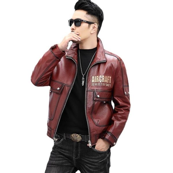 men's leather & faux genuine clothes layer coat short cowhide stand collar motorcycle jacket male, Black
men's leather & faux genuine clothes layer coat short cowhide stand collar motorcycle jacket male, Black