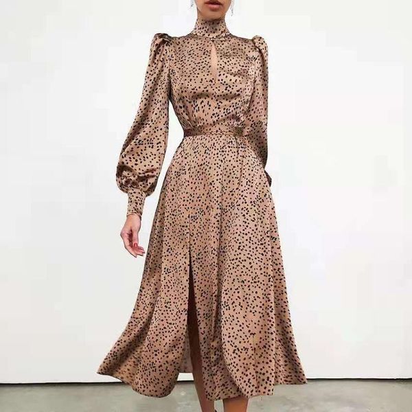 casual dresses fashion temperament women's dress show thin long sleeve satin dot half high collar skirt close waist slim, Black;gray 
casual dresses fashion temperament women's dress show thin long sleeve satin dot half high collar skirt close waist slim, Black;gray