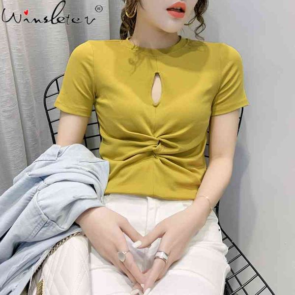 women's t-shirt summer korean style solid hollow out o-neck drape women short sleeve ropa mujer casual cotton tees t0821, White
women's t-shirt summer korean style solid hollow out o-neck drape women short sleeve ropa mujer casual cotton tees t0821, White