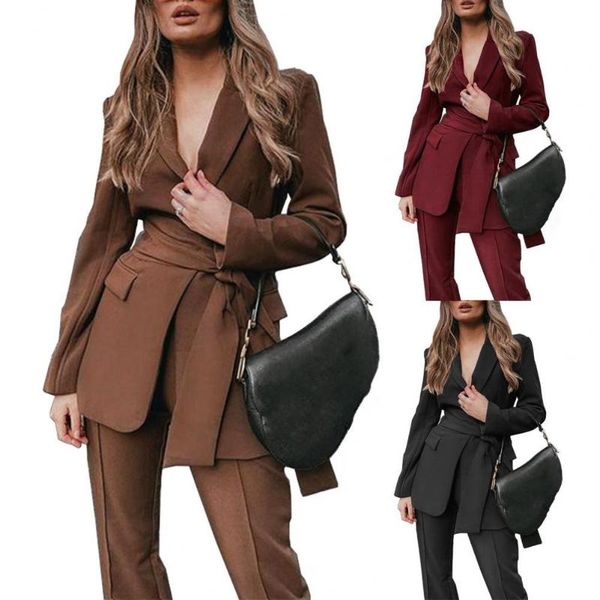women's two piece pants drop 2 pcs/set women suit solid color belt turn-down collar warm autumn coat set for work, White
women's two piece pants drop 2 pcs/set women suit solid color belt turn-down collar warm autumn coat set for work, White