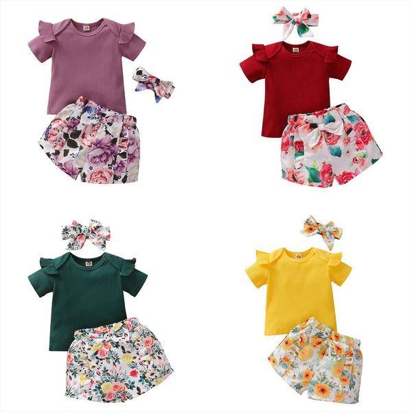 4 colors summer kids girls clothes sets 1 5y ruffles short sleeve t shirts flowers shorts headband, White
4 colors summer kids girls clothes sets 1 5y ruffles short sleeve t shirts flowers shorts headband, White