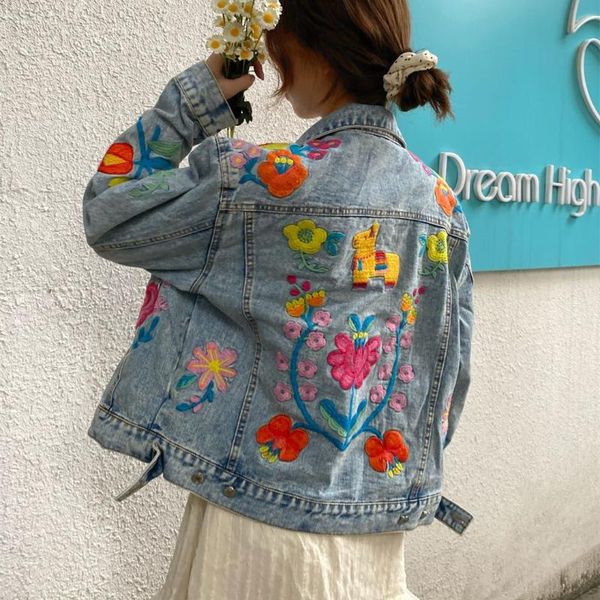 women's jackets 2021 women classic embroidered flower streetwear denim jacket female retro ethnic bomber cool coats, Black;brown
women's jackets 2021 women classic embroidered flower streetwear denim jacket female retro ethnic bomber cool coats, Black;brown