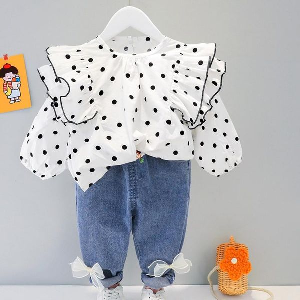 girls princess 2pcs clothes set baby kids children spring long sleeve dot ruffles doll-shirt +bow jeans pant outfit s11931, White
girls princess 2pcs clothes set baby kids children spring long sleeve dot ruffles doll-shirt +bow jeans pant outfit s11931, White