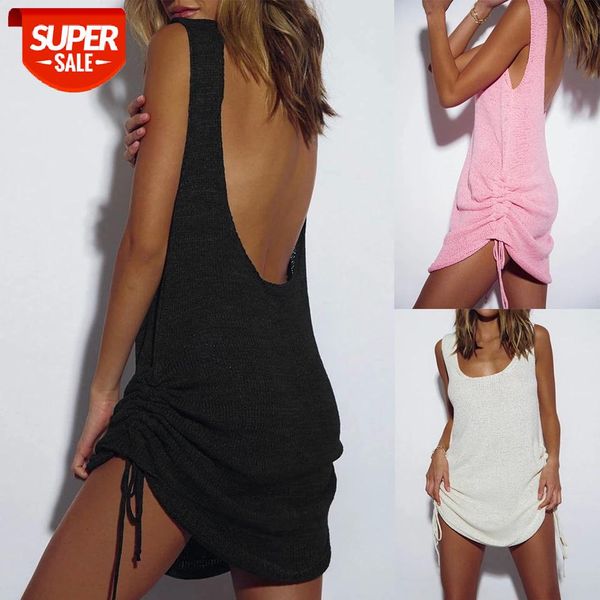 backless women summer dress casual solid pencil derss shrinkage drawstring o-neck sleeveless slim wrap hips thin mini dress #el7y, White;black
backless women summer dress casual solid pencil derss shrinkage drawstring o-neck sleeveless slim wrap hips thin mini dress #el7y, White;black