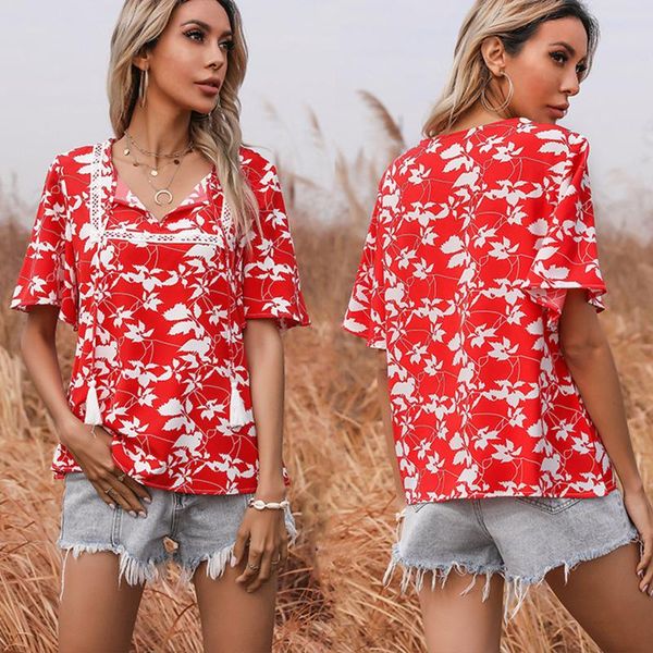 women's t-shirt women t-shirts red short sleeve casual tee summer flower print loose printed lace stitching v-neck female shirt, White
women's t-shirt women t-shirts red short sleeve casual tee summer flower print loose printed lace stitching v-neck female shirt, White