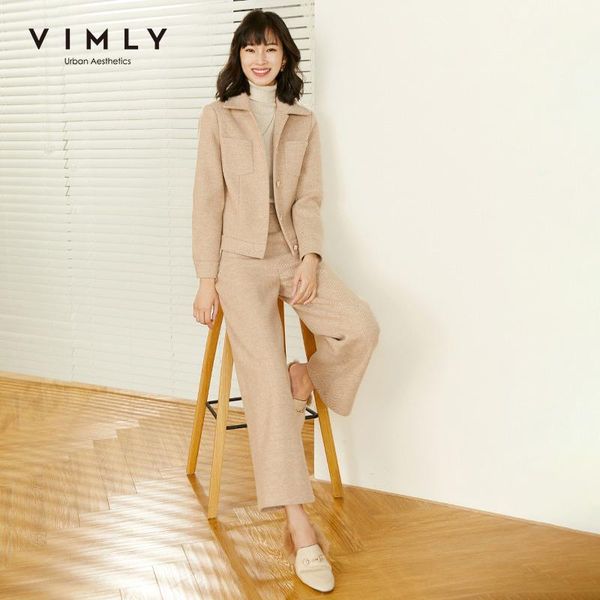 women's two piece pants vimly wool clothing set fashion turn down collar single breasted solid jacket loose pant female outfits 2pcs su, White
women's two piece pants vimly wool clothing set fashion turn down collar single breasted solid jacket loose pant female outfits 2pcs su, White