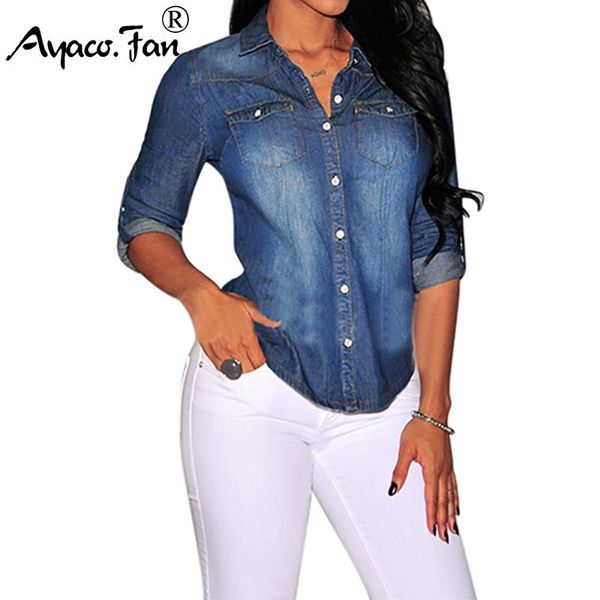 women's blouses & shirts women denim vintage long cuffs sleeve washed female coat blouse lady classic lapel tees jacket, White
women's blouses & shirts women denim vintage long cuffs sleeve washed female coat blouse lady classic lapel tees jacket, White