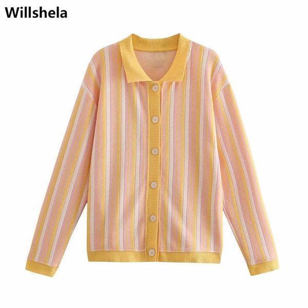 women's knits & tees 2021 women fashion striped knitted cardigan long sleeve lapel vintage color contrast woman knit sweater chic, White
women's knits & tees 2021 women fashion striped knitted cardigan long sleeve lapel vintage color contrast woman knit sweater chic, White