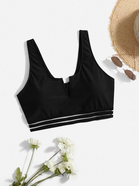 plus contrast mesh v wired bikini a53v#, Black