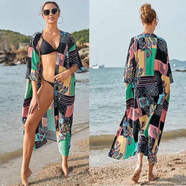 women's swimwear 2021 bohemian print beach cover up bikini sunscreen shirt kimono short sleeve wrap dress, White;black
women's swimwear 2021 bohemian print beach cover up bikini sunscreen shirt kimono short sleeve wrap dress, White;black