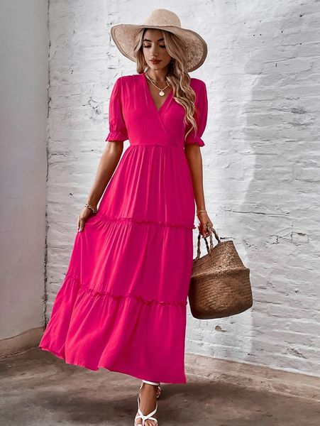 surplice neck frill trim dress q5pi#, Black;gray
surplice neck frill trim dress q5pi#, Black;gray