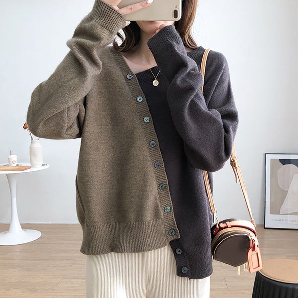 woman sweaters patchwork cardigan fall 2021 korean irregular single breasted knitted vintage casual female clothes, White;black
woman sweaters patchwork cardigan fall 2021 korean irregular single breasted knitted vintage casual female clothes, White;black