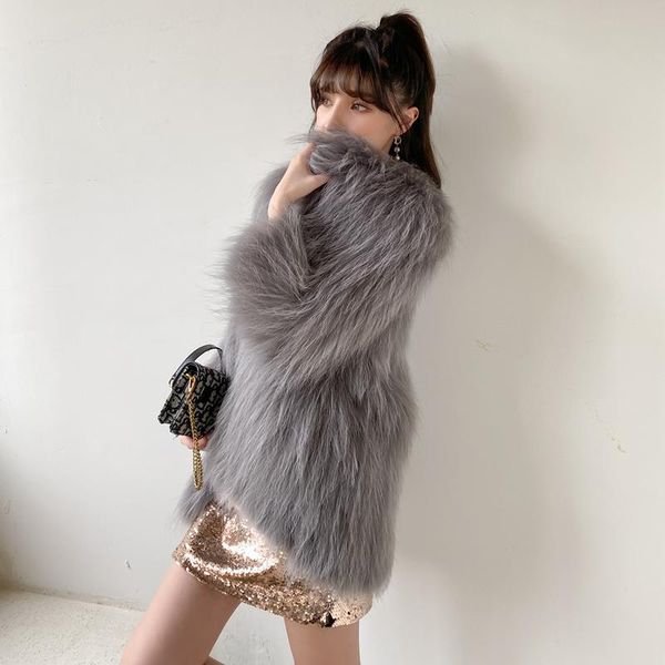 women's fur & faux fried coat in 2021, the young doubles side woven long gray europe and united states temperament, Black
women's fur & faux fried coat in 2021, the young doubles side woven long gray europe and united states temperament, Black