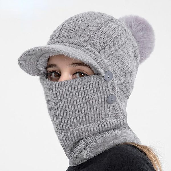 beanie/skull caps women's hat winter knit plus plush thicken bib siamese windproof scarf short brim pom bobble mask one piece, Blue;gray
beanie/skull caps women's hat winter knit plus plush thicken bib siamese windproof scarf short brim pom bobble mask one piece, Blue;gray