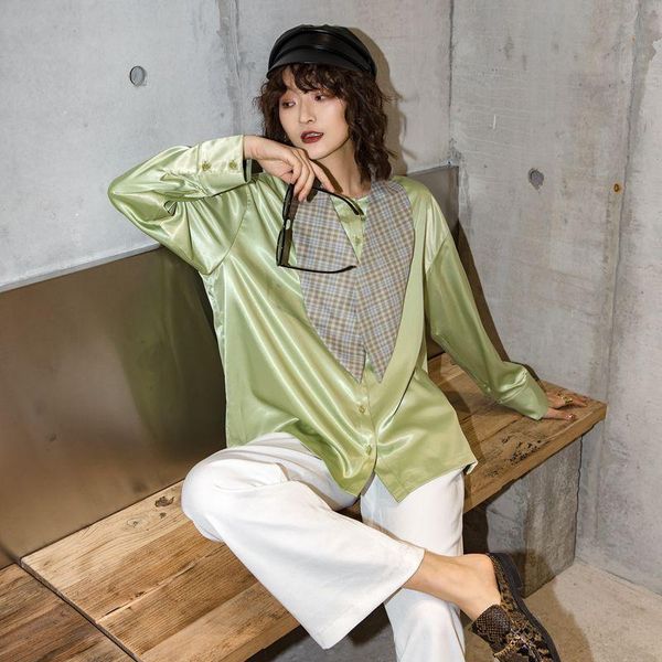 women's blouses & shirts 2021 autumn women full sleeve patchwork plaid turn-down collar design suits blouse shirt buds green 2267, White
women's blouses & shirts 2021 autumn women full sleeve patchwork plaid turn-down collar design suits blouse shirt buds green 2267, White