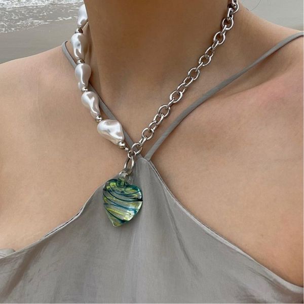 pendant necklaces korean fashion transparent green glass peach heart for women gift party elegant irregular pearl chains jewelry, Silver
pendant necklaces korean fashion transparent green glass peach heart for women gift party elegant irregular pearl chains jewelry, Silver