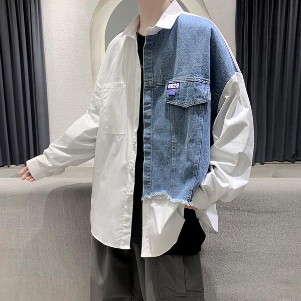 xlautumn hong kong style literary youth design sense denim stitching casual shirt men's trend loose outer wear small jacket t, White;black
xlautumn hong kong style literary youth design sense denim stitching casual shirt men's trend loose outer wear small jacket t, White;black