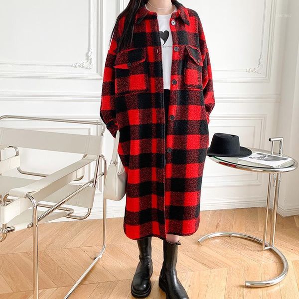 women's wool & blends women plaid woolen mid-length coat ladies turn-down collar single-breasted loose long jacket outwear with pocket, Black
women's wool & blends women plaid woolen mid-length coat ladies turn-down collar single-breasted loose long jacket outwear with pocket, Black