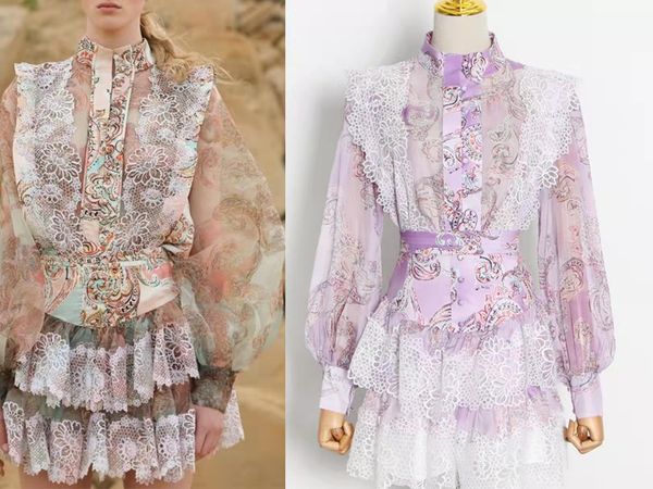 australia zimm stand collar lantern sleeve printed shirt + lace stitching cake half skirt suit, White
australia zimm stand collar lantern sleeve printed shirt + lace stitching cake half skirt suit, White
