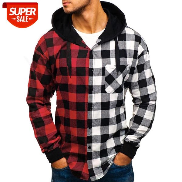 new slim hooded men's shirt personality stitching check shirt men's fashion hip hop street #rq4s, White;black
new slim hooded men's shirt personality stitching check shirt men's fashion hip hop street #rq4s, White;black
