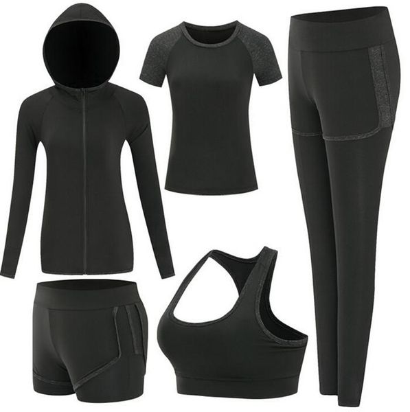 gym clothing women quick dry 5 piece set yoga jacket+t shirt+bra+shorts+pants fitness womens sports running suit sets, White;black
gym clothing women quick dry 5 piece set yoga jacket+t shirt+bra+shorts+pants fitness womens sports running suit sets, White;black