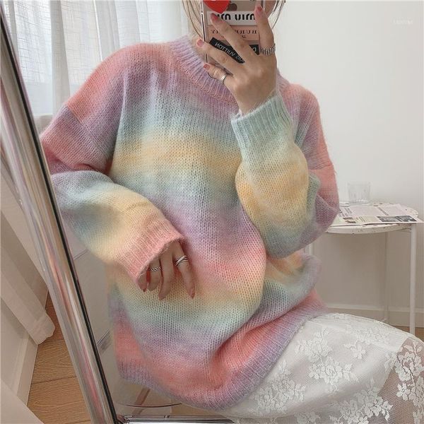 autumn rainbow sweater women casual korean style o-neck loose sweet pullover girl oversize knit jumper women's sweaters, White;black
autumn rainbow sweater women casual korean style o-neck loose sweet pullover girl oversize knit jumper women's sweaters, White;black