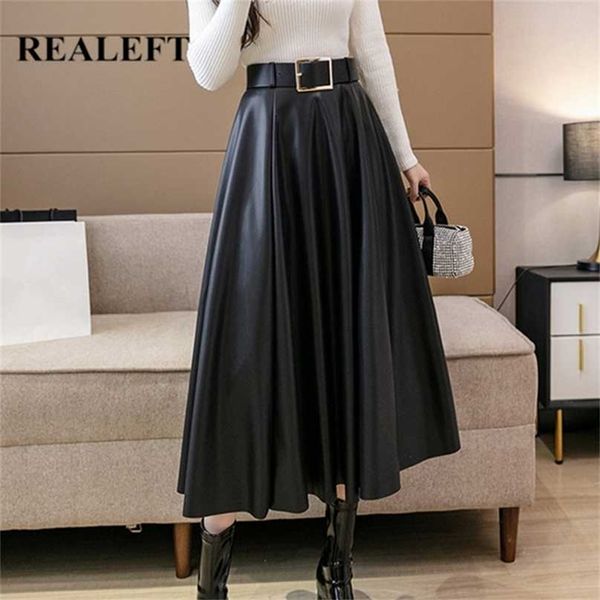 realeft autumn winter pu leather mi-long women's skirts with belted high waist a-line skirt mid-calf umbrella 211119, Black
realeft autumn winter pu leather mi-long women's skirts with belted high waist a-line skirt mid-calf umbrella 211119, Black