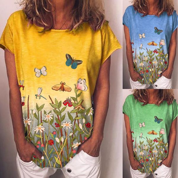 women's t-shirt butterfly pattern tshirts fashion summer rainbow gradient floral printed short sleeves crew-neck casual loose tee, White
women's t-shirt butterfly pattern tshirts fashion summer rainbow gradient floral printed short sleeves crew-neck casual loose tee, White