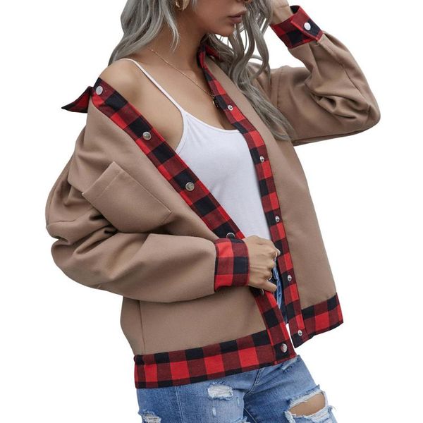 women's jackets women contrast color plaid print coat turn down collar pocket autumn winter single-breasted woolen jacket, Black;brown
women's jackets women contrast color plaid print coat turn down collar pocket autumn winter single-breasted woolen jacket, Black;brown
