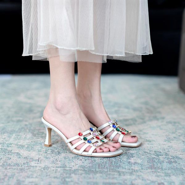 slippers leather sandals and 2021 summer shoes high heels women's fine heel square head wear z837, Black
slippers leather sandals and 2021 summer shoes high heels women's fine heel square head wear z837, Black